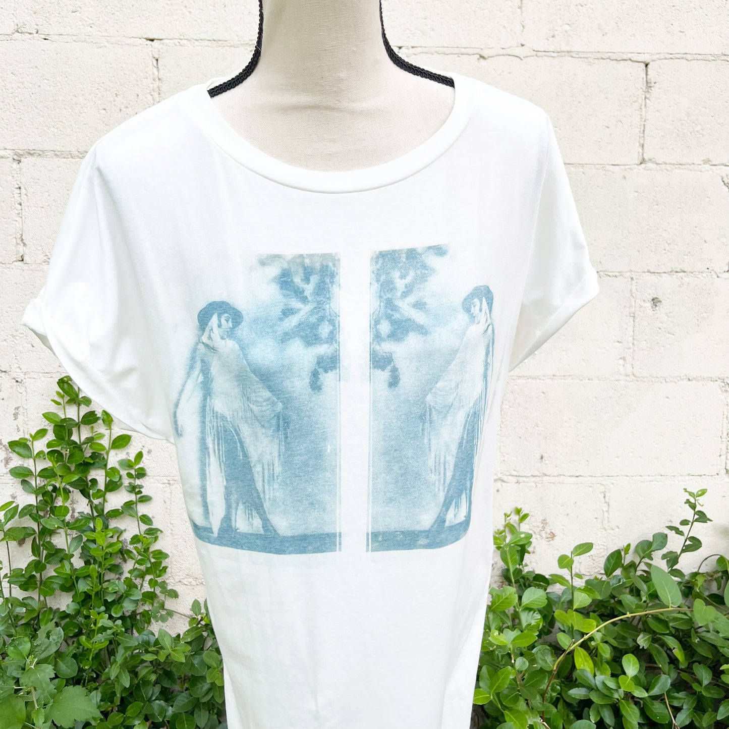 Cyanotype Sunprint Retro 1920's Flapper Blueprint T-Shirt Stretch Dress XL