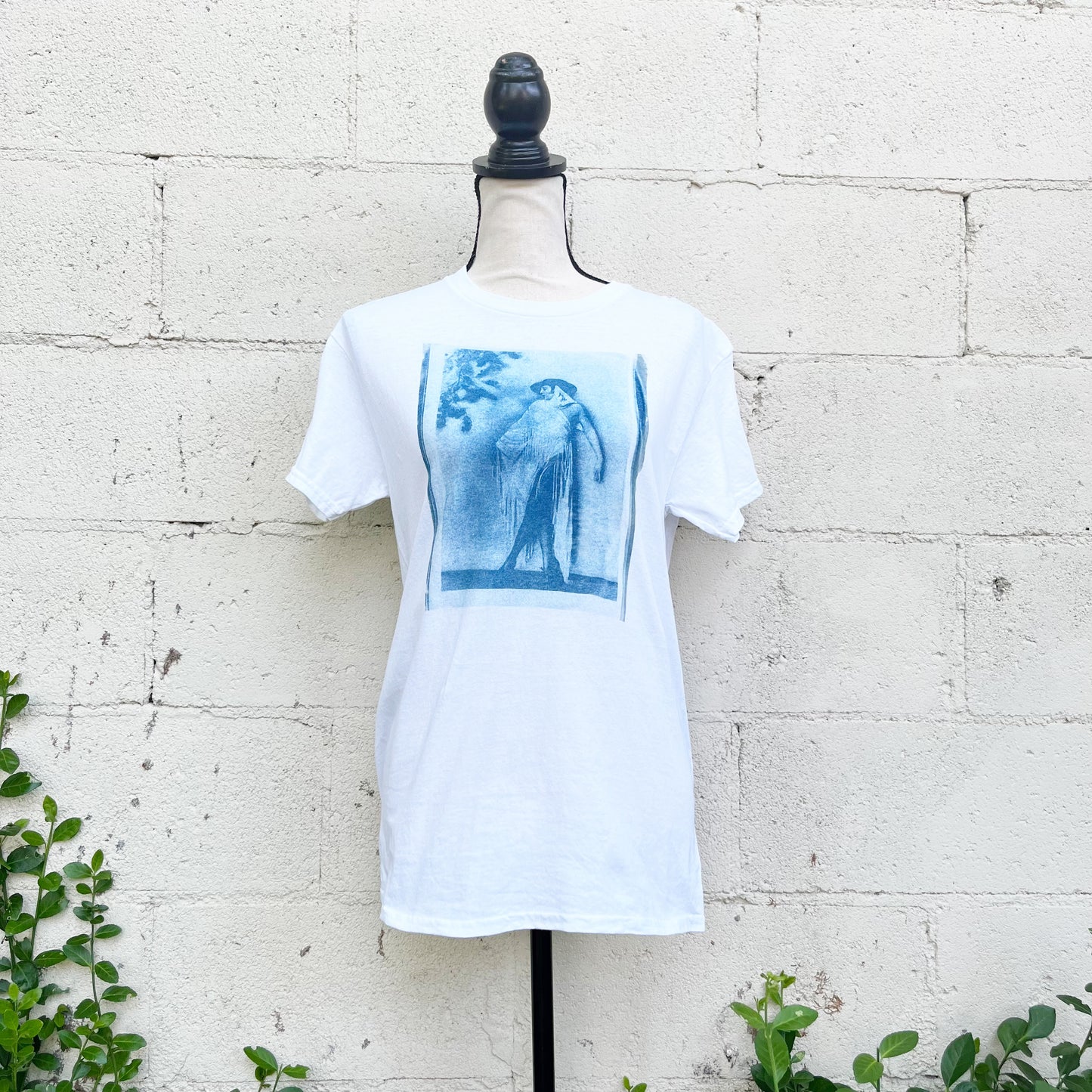 Cyanotype Sunprint Retro 1920's Flapper Blueprint Tee Small