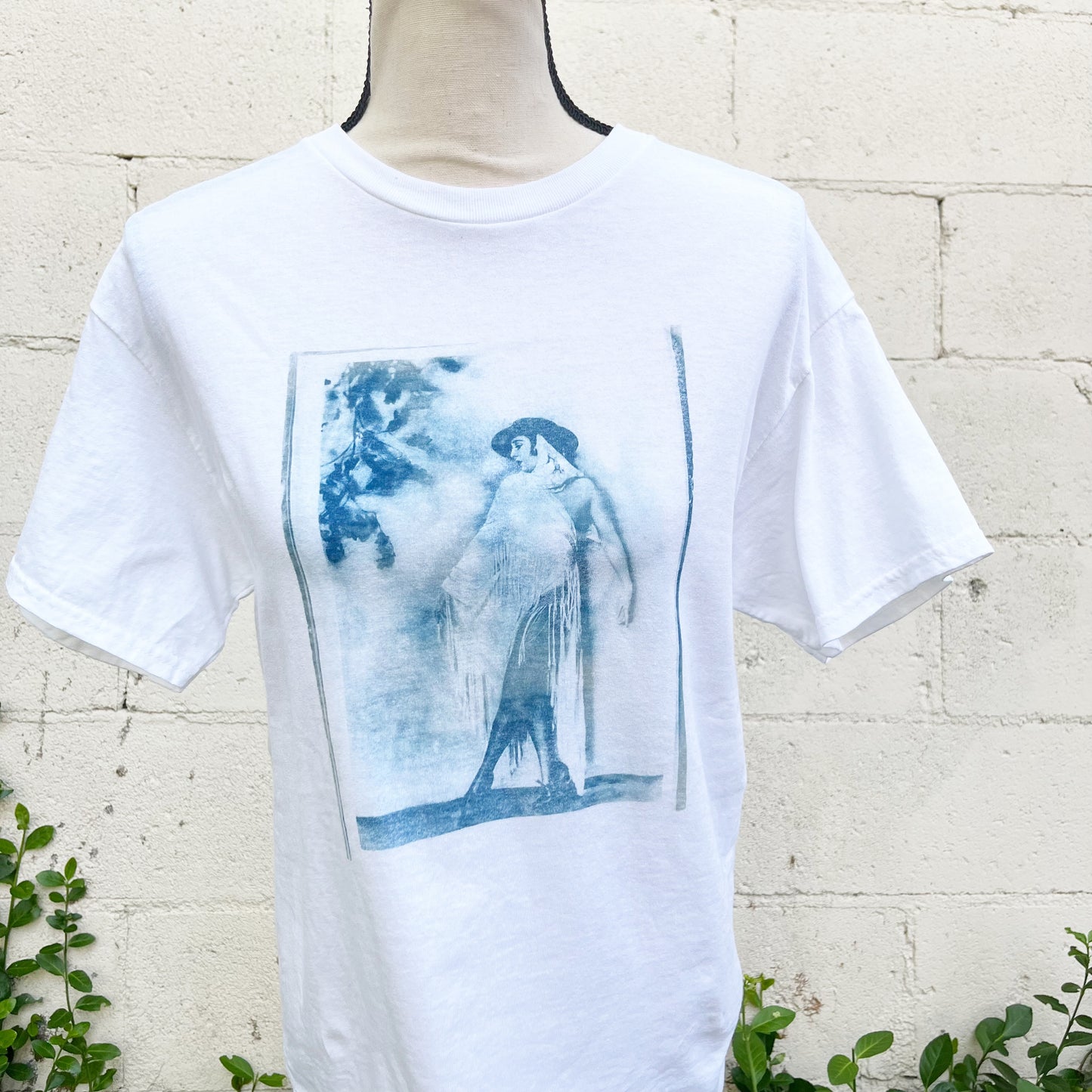 Cyanotype Sunprint Retro 1920's Flapper Blueprint Tee Medium