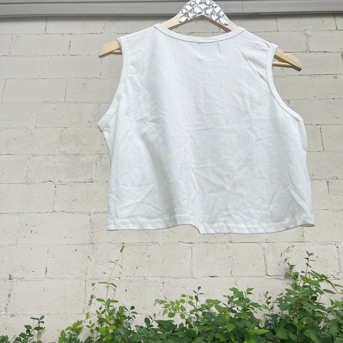 "Greta Garbo" 1920's Retro Print White Crop Tank Top Small