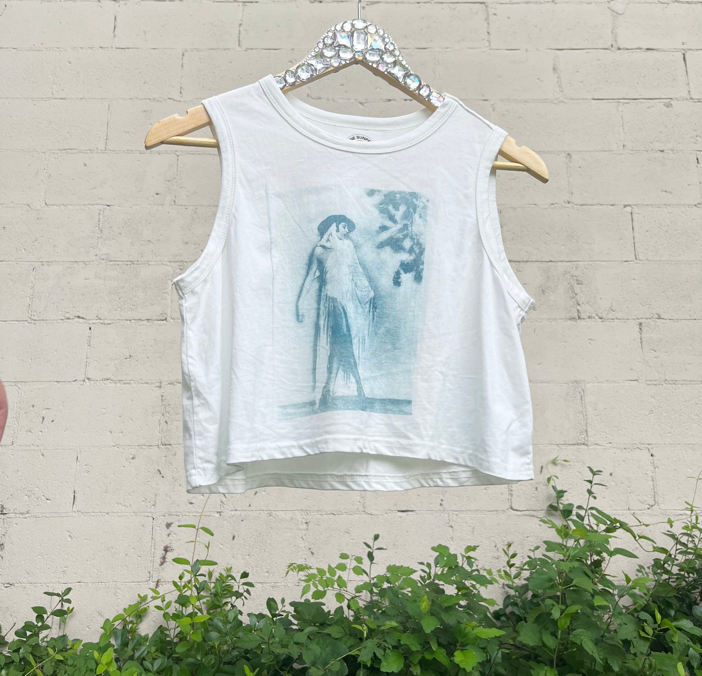 Cyanotype Sunprint Retro 1920's Flapper Blueprint Crop Tank Small