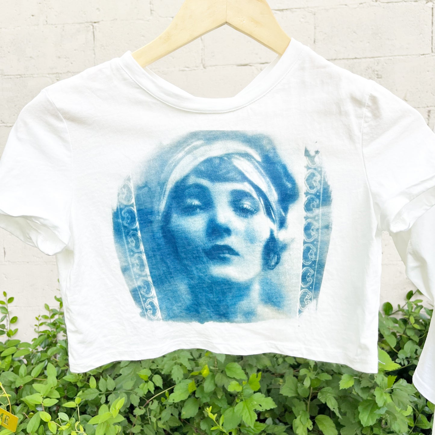 Cyanotype Sunprint Retro 1920's Flapper Blueprint Babydoll Crop Tee XS