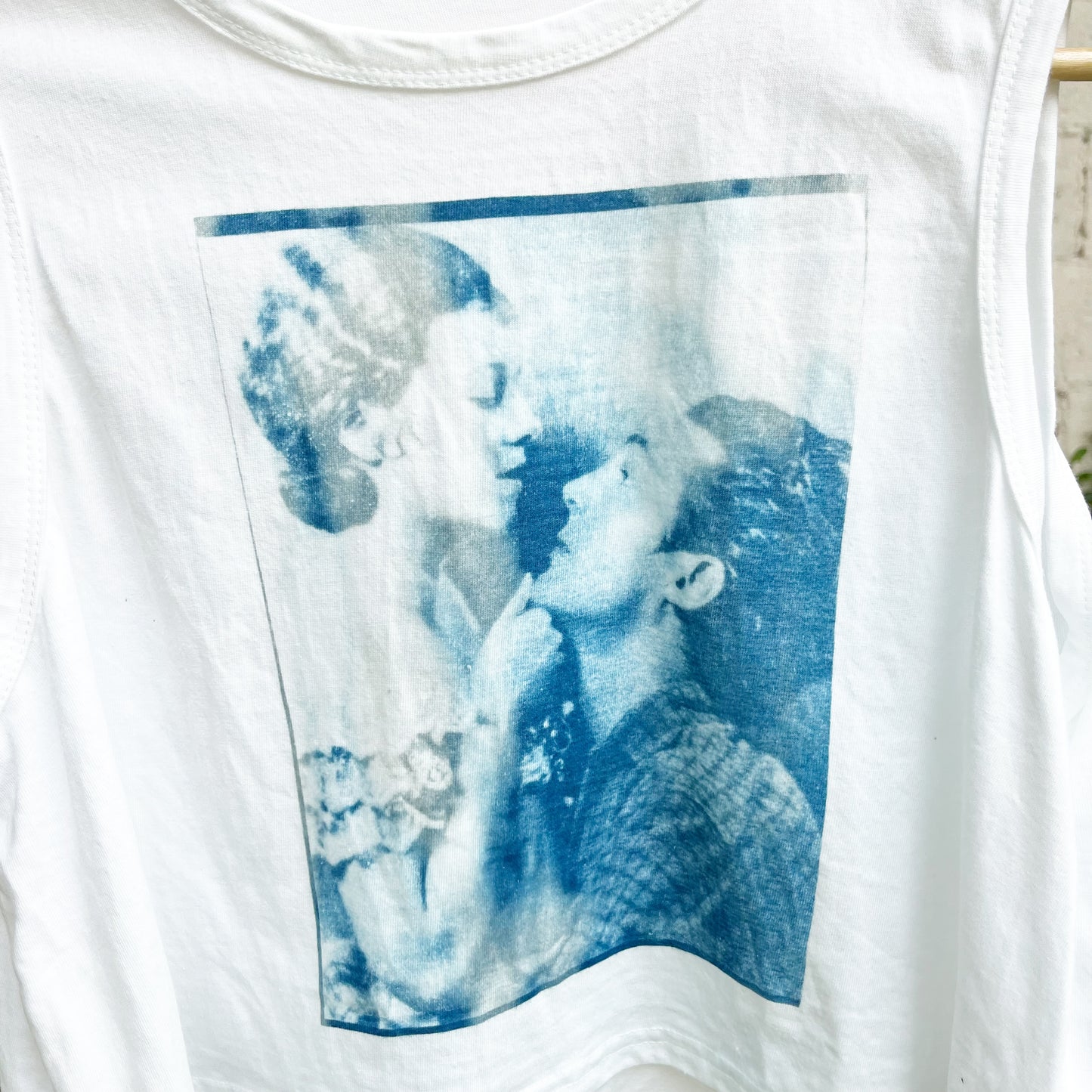 Cyanotype Sunprint Retro 1920's Flapper Couple Love Blueprint Crop Tank Large