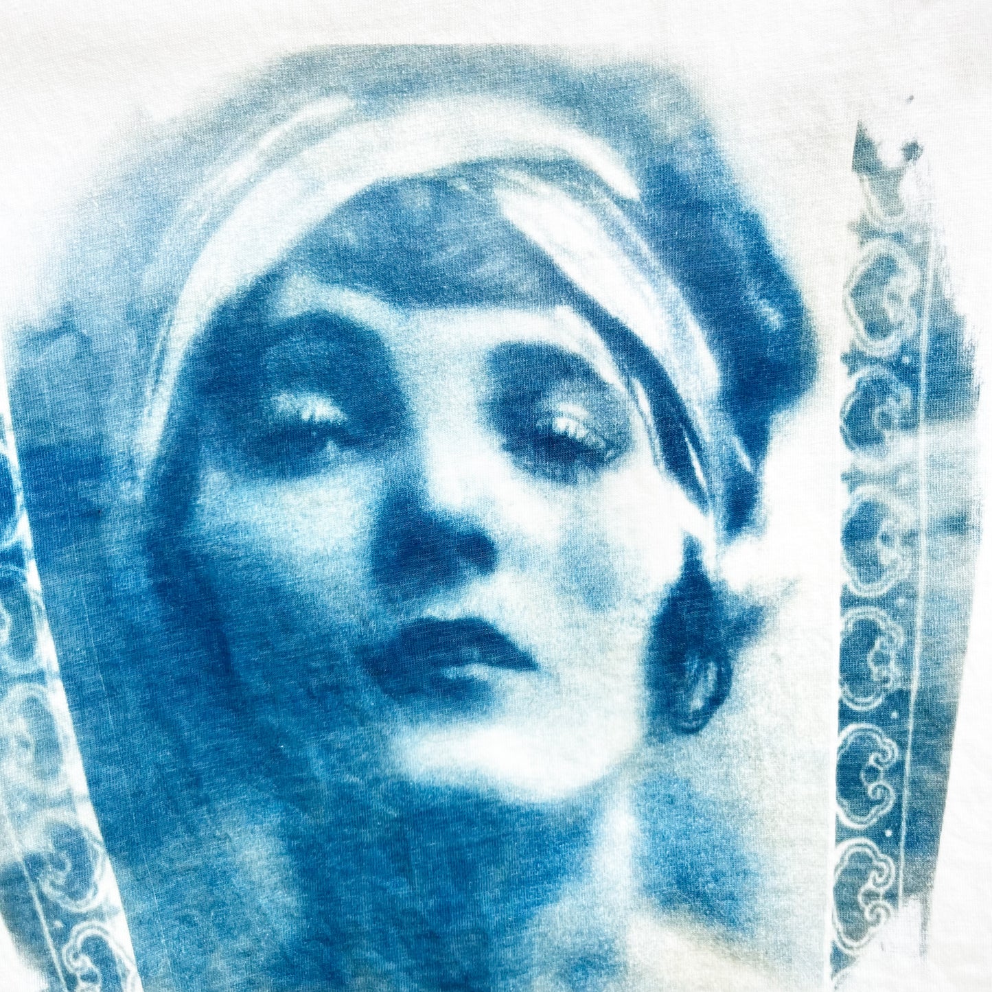 Cyanotype Sunprint Retro 1920's Flapper Blueprint Babydoll Crop Tee XS