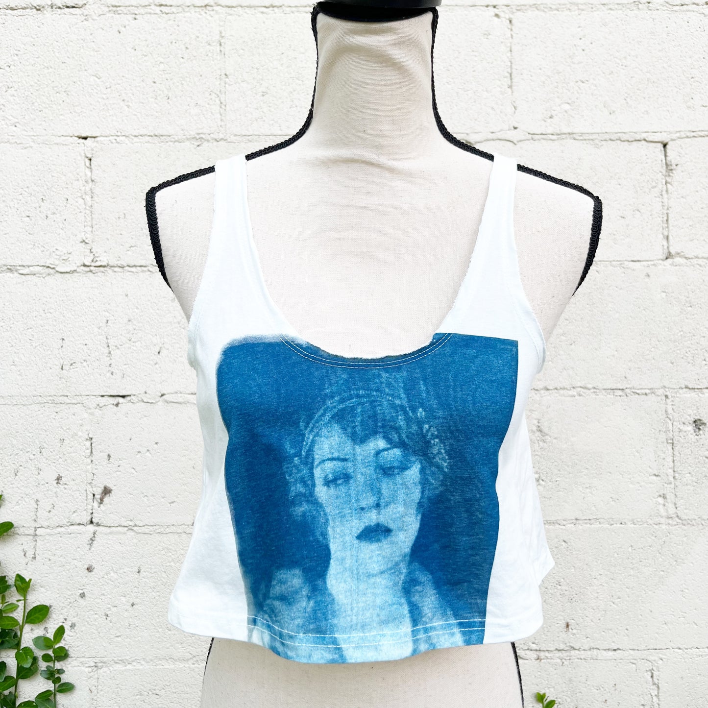 Cyanotype Sunprint Retro 1920's Sad Flapper Blueprint Tee XS