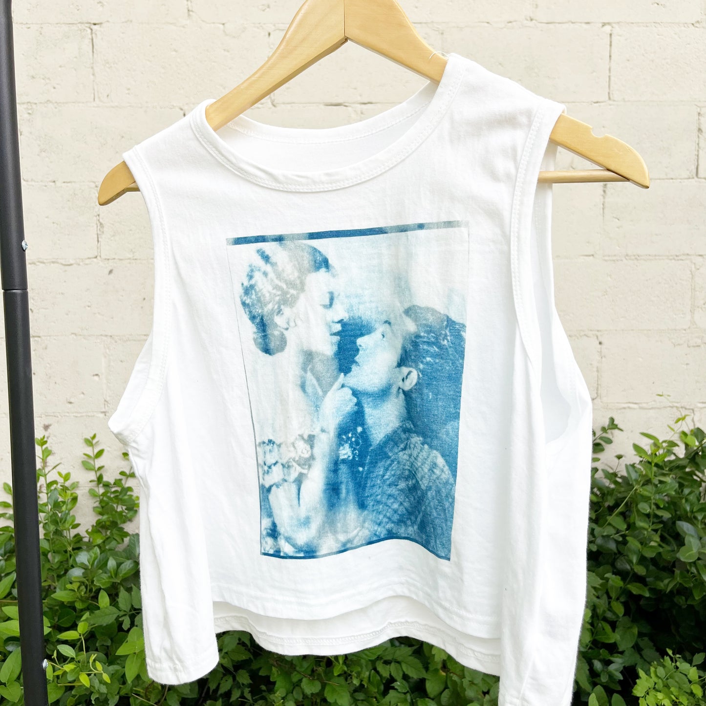 Cyanotype Sunprint Retro 1920's Flapper Couple Love Blueprint Crop Tank Large