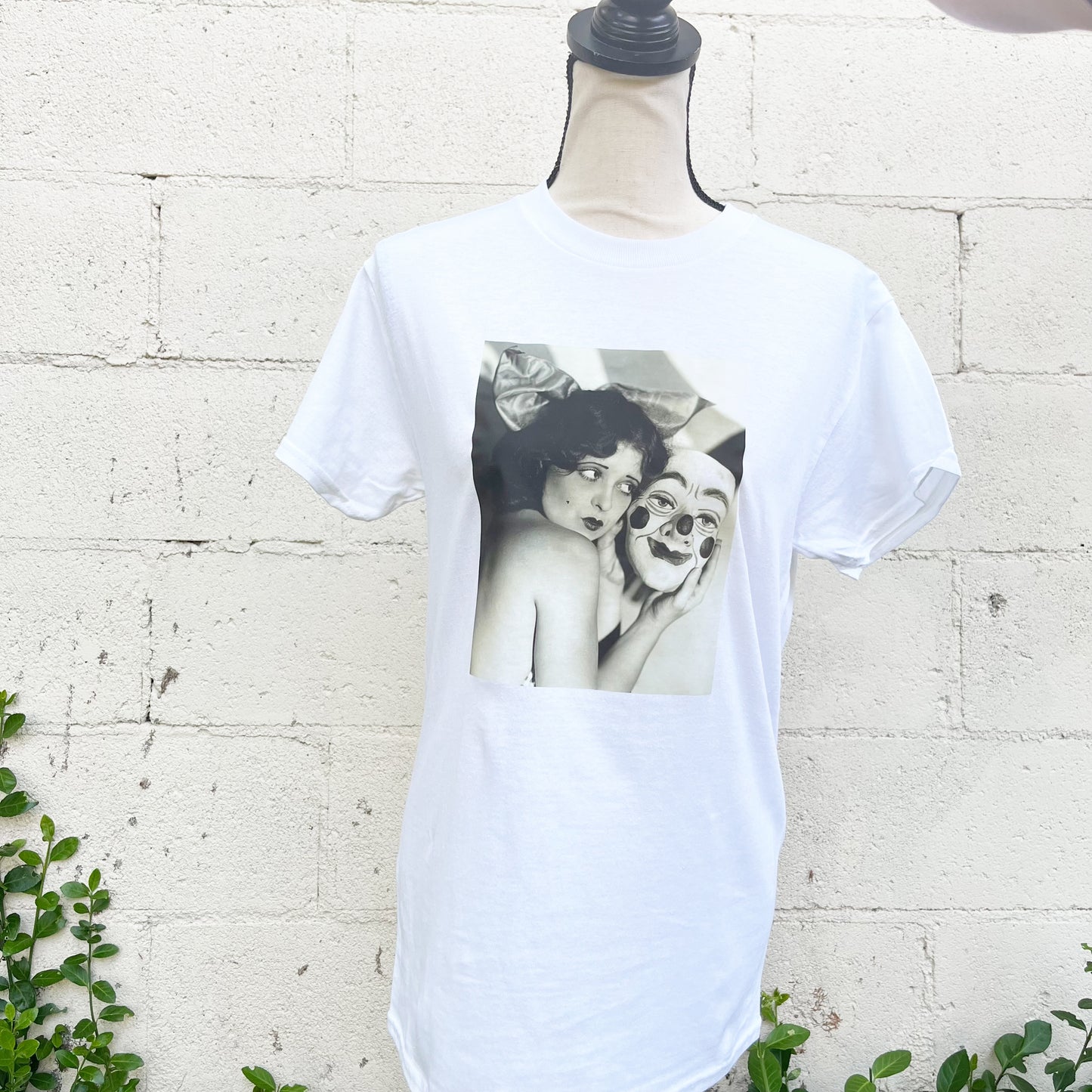 "Clara Bow" Vintage Clown Retro White T-Shirt Tee