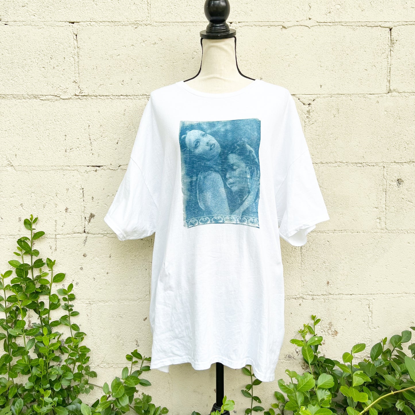 Cyanotype Sunprint Retro 1920's Flapper Love Blueprint Tee XXL