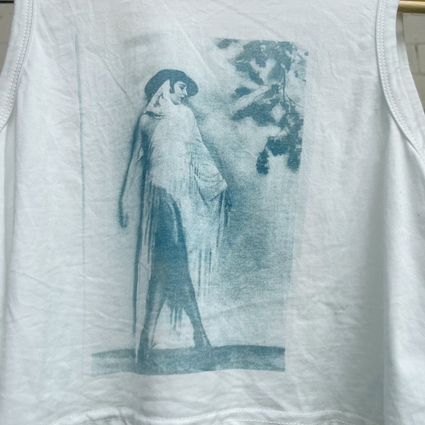 Cyanotype Sunprint Retro 1920's Flapper Blueprint Crop Tank Small